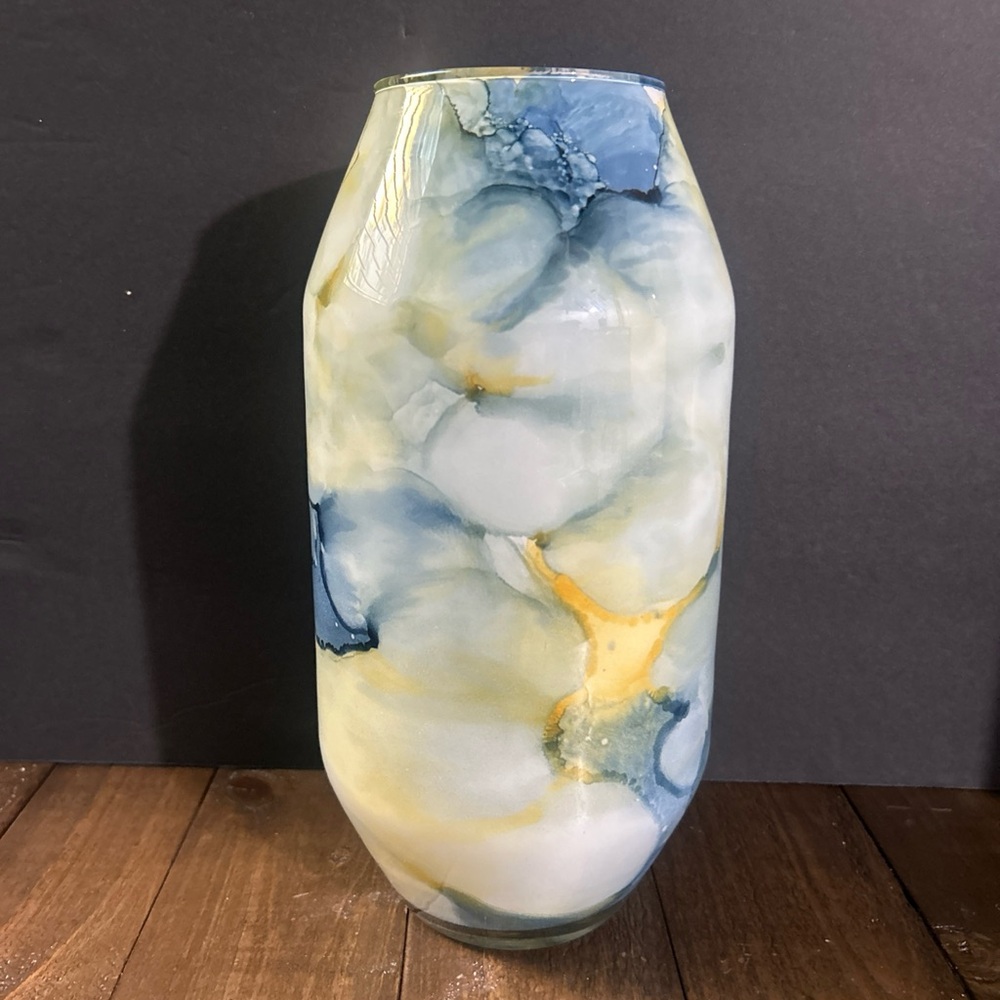 Murano Style Franco Handblown Cloud Swirl Marble Cloud Glass Vase 10" Tall